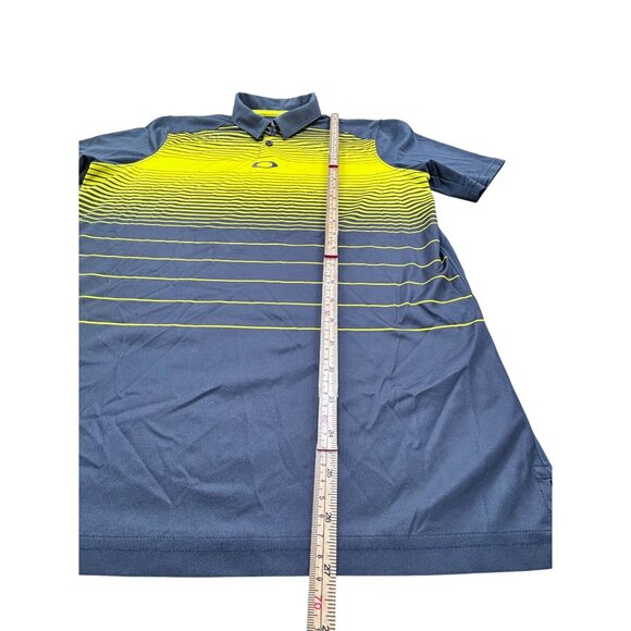 Oakley Mens Hydrolix Polo Shirt S Yellow & Navy Striped Regular Fit Short Sleeve - Picture 3 of 10